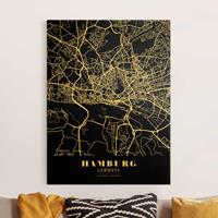 Bilderwelten Leinwandbild Gold Stadtplan Hamburg - Klassik Schwarz