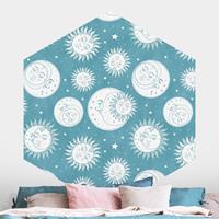 Bilderwelten Hexagon Mustertapete selbstklebend Vintage Sonne, Mond und Sterne