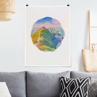 Klebefieber Poster Wasserfarben - Nugget Point Leuchtturm und Meer Neuseeland