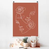 Klebefieber Poster Line Art Gesichter Frauen Rosen Kupfer