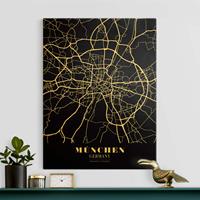 Bilderwelten Leinwandbild Gold Stadtplan München - Klassik Schwarz