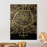 Bilderwelten Leinwandbild Gold Stadtplan Paris - Klassik Schwarz