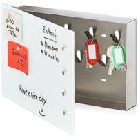 RELAXDAYS Schlüsselkasten mit Glasmagnettafel, 20 x 30 cm, 7 Haken, 6 Magnete, beschriftbar, Schlüsselbrett, weiß-silber