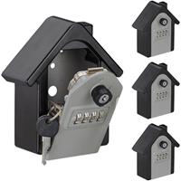 RELAXDAYS 4 x Schlüsseltresor in Hausform, 4-stelliger Code, Notfallschlüssel, Wandmontage, HxBxT 15x13,5x7 cm, schwarz/grau