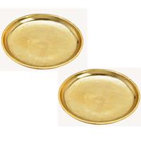 Bellatio Decorations 2x stuks ronde kaarsenborden/kaarsenplateaus goud van metaal 20 x 2 cm -