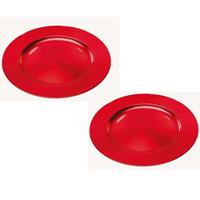 Bellatio 2x stuks ronde kaarsenborden/kaarsenplateaus rood van kunststof 33 cm -