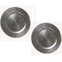 Bellatio 2x stuks ronde kaarsenborden/kaarsenplateaus zilver van kunststof 33 cm -