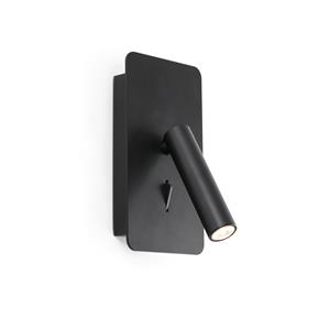Faro Suau - wandverlichting met schakelaar en USB-poort - 9,5 x 14 x 17 cm - 3W LED incl. - mat zwart