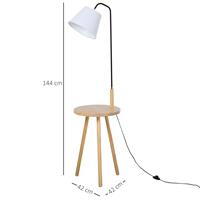 HOMCOM Stehlampe für Wohnzimmer, Standleuchte, Stehlampe, Bogenleuchte mit Holz Tisch, Skandinavischer Stil, Stahl, Weiß, 42 x 42 x 144 cm - weiß