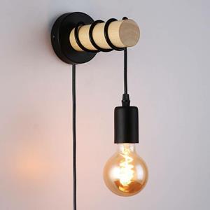 BARCELONA LED Wandleuchte aus Holz mit Schalter und Stecker 'MILA'. - Negro