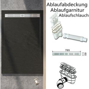 DUSCHPARADIES-DE 120x80cm Quadrat Anti-Rutsch Duschtasse Stein-Effekt Acryl Duschwanne Für Duschkabine Höhe 3cm - Schwarz