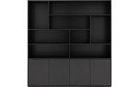 Goossens Basic Buffetkast Madrid, 4 dichte deuren 8 open vakken, zwart melamine, 184 x 191 x 45 cm, elegant chic