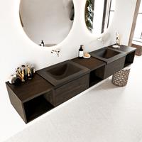 Mondiaz Bukla 240cm badmeubel met open module 40 L+M+R Dark Brown met 2 lades wastafel Cloud dubbel 0 kraangaten Urban