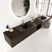 Mondiaz Bukla 240cm badmeubel met open module 40 rechts Dark Brown met 3 lades wastafel Cloud dubbel 2 kraangaten Urban