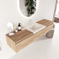 Mondiaz Bukla 180cm badmeubel met module 60 Washed Oak met 3 lades wastafel Cloud midden 1 kraangat Talc