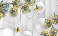 Papermoon Fototapete »Abstrakt 3D Effekt mit Blumen und Schmetterlingen«, samtig, Vliestapete, hochwertiger Digitaldruck, inklusive Kleister