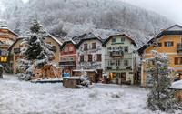 Papermoon Fototapete »Dorf im Schnee«, samtig, Vliestapete, hochwertiger Digitaldruck, inklusive Kleister