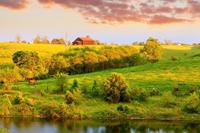 Papermoon Fototapete »Bauernhof Landschaft«, samtig, Vliestapete, hochwertiger Digitaldruck