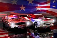 Papermoon Fototapete »Amerikanische Autos, Flagge«, samtig, Vliestapete, hochwertiger Digitaldruck, inklusive Kleister