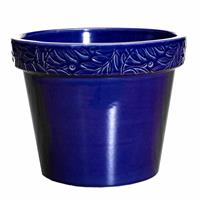 Gartentraum.de Winterfester Pflanztopf mit schöner Olivenblatt-Verzierung - Blau - Rund - Keramik - Olea Azur / 41x45cm (HxDm)