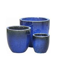 Gartentraum.de Garten Blumentöpfe im 3er Set - blaue Keramik - Kumari