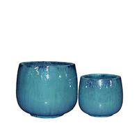 Gartentraum.de 2er Set Pflanzkübel für draußen - Keramik - Blaugrün - Ziterano