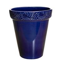 Gartentraum.de Runder blauer Pflanztopf aus Keramik - Frostsicher - Mit Verzierung - Inka Nubilum Azur / 48x39cm (HxDm)