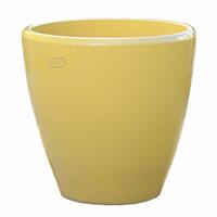 Gartentraum.de Moderner gelber Blumentopf für draußen - Keramik winterfest - rund - Akaste Giallo / 40x40cm (DmxH)