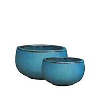 Gartentraum.de Pflanzschale aus glasierter Keramik - Ocean Blue - 2er Set - Zumano