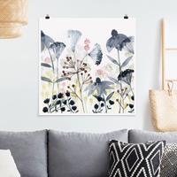 Bilderwelten Poster Blumen - Quadrat Wildblumen Aquarell I