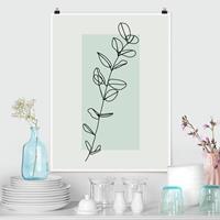 Bilderwelten Poster Blumen - Hochformat Zweig Geometrie Viereck Line Art