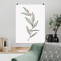 Bilderwelten Poster Blumen - Hochformat Zweig mit Beeren Line Art