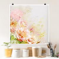 Bilderwelten Poster Blumen - Quadrat Aquarell Rosen Komposition