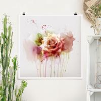 Bilderwelten Poster Blumen - Quadrat Aquarell Rose