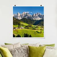 Bilderwelten Poster Natur & Landschaft - Quadrat Geislerspitzen in Südtirol