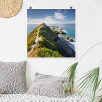 Bilderwelten Poster Strand - Quadrat Nugget Point Leuchtturm und Meer Neuseeland
