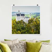 Bilderwelten Poster Architektur & Skyline - Quadrat Schloss Neuschwanstein Panorama
