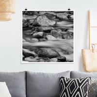 Bilderwelten Poster Schwarz-Weiß - Quadrat Fluss in Kanada II