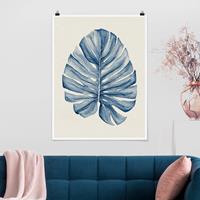 Bilderwelten Poster Zeichnung Tropische Monstera in Indigo