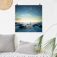 Bilderwelten Poster Strand - Quadrat Sonnenuntergang über dem Ozean