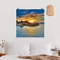 Bilderwelten Poster Strand - Quadrat Sonnenuntergang über Korfu