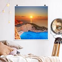 Bilderwelten Poster Strand - Quadrat Sonnenuntergang über Zakynathos