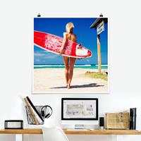 Bilderwelten Poster Strand - Quadrat Surfergirl