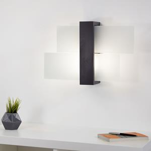 Famlights | Wandleuchte Andrea aus Glas in Weiß und dunklem Holz E27 max. 60W