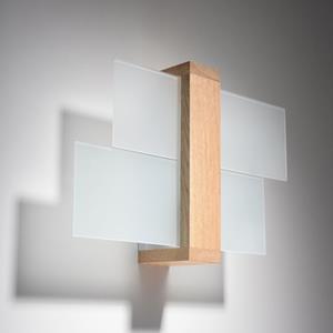 Famlights | Wandleuchte Andrea aus Glas in Weiß und hellem Holz E27 max. 60W