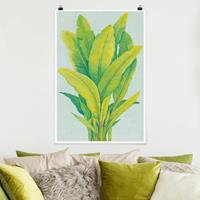Bilderwelten Poster Blumen - Hochformat Gelbgrüne Bananenblätter
