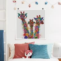 Bilderwelten Poster Tiere - Quadrat Regenbogen Splash Giraffen-Trio