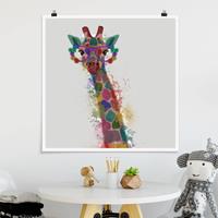 Bilderwelten Poster Tiere - Quadrat Regenbogen Splash Giraffe