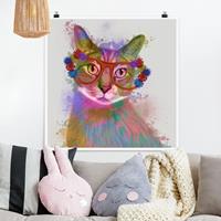 Bilderwelten Poster Tiere - Quadrat Regenbogen Splash Katze