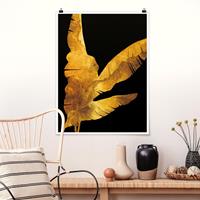 Bilderwelten Poster Blumen - Hochformat Gold - Bananenpalme auf Schwarz